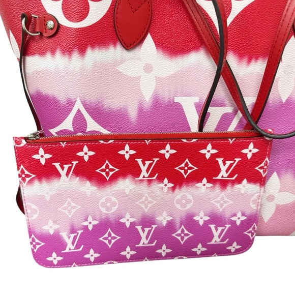 Louis Vuitton Escale Neverfull MM M45127 Rouge Red Pink Watercolor Monogram Tote - Picture 10 of 13